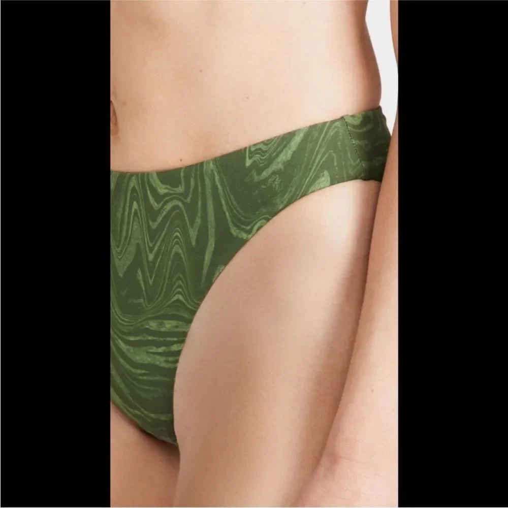 Good American Good Waist Cheeky Bikini Bottoms Pesto Swirl Green 5 XXL 2XL NEW